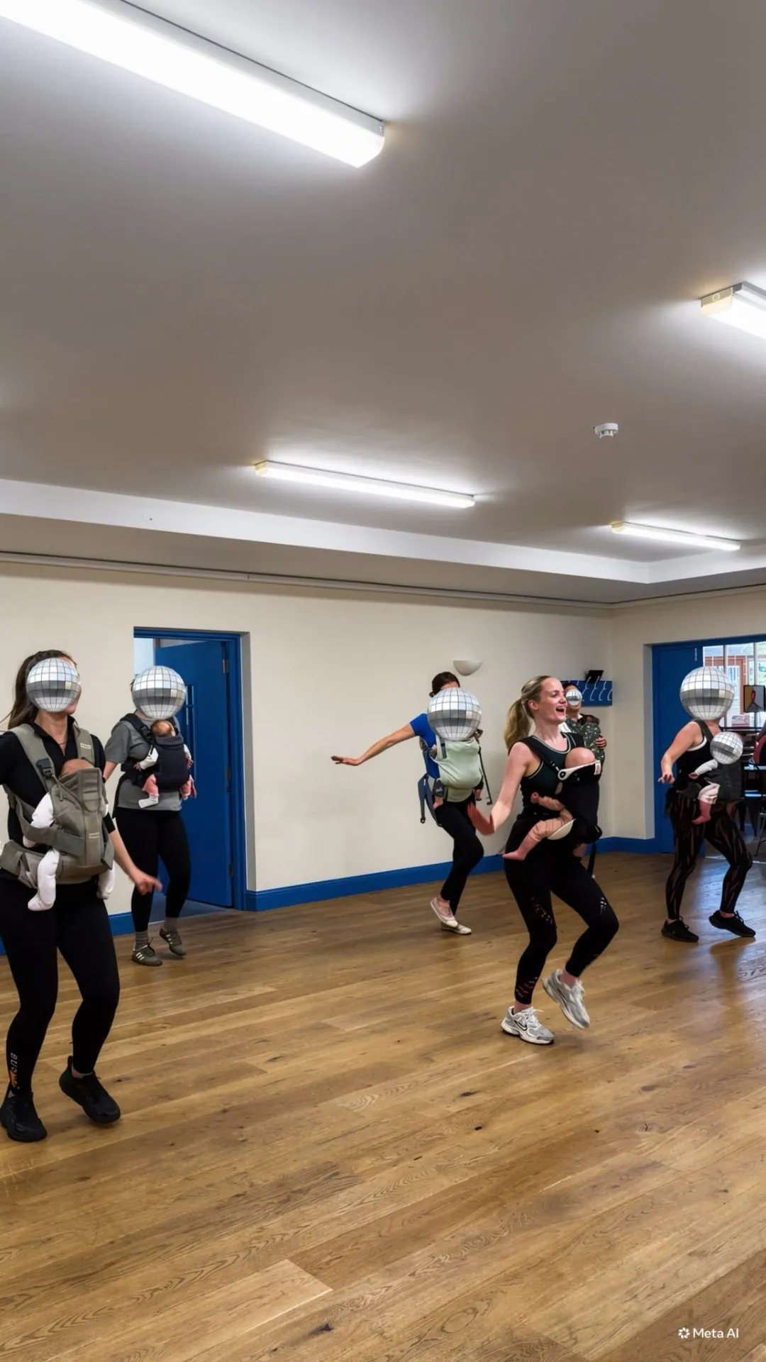 babywearing dance class mid-jump